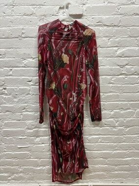 Hildur Yeoman Sheer Long Sleeve Rose Print Tea Length Dress